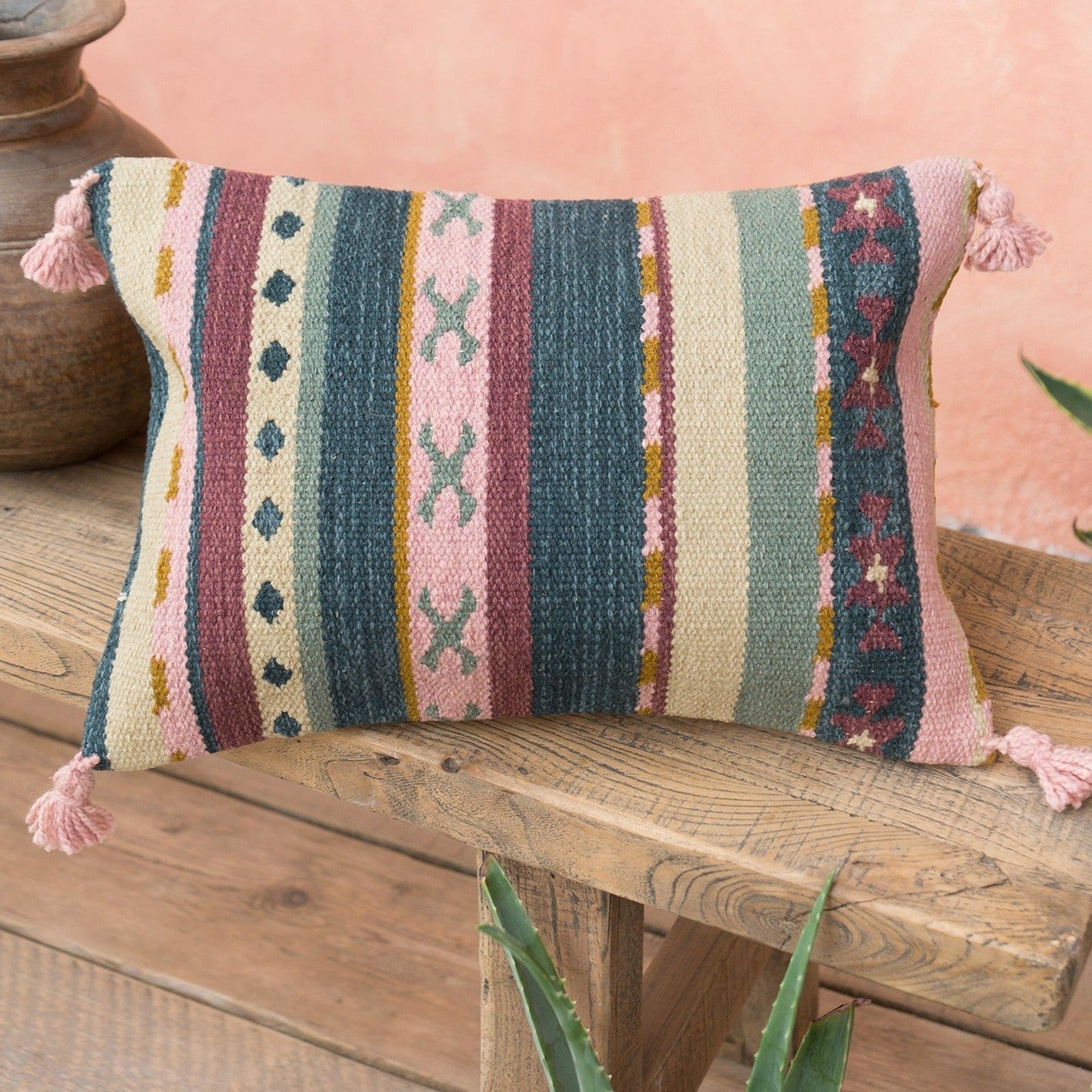 Ikaria Hand Woven Wool & Cotton Kilim Cushion - CC526 - Uneeka
